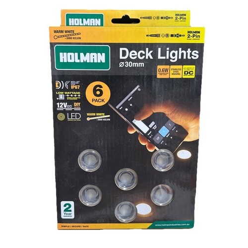 HOLMAN DECK LIGHT KIT 30MM WARM WHITE 6 PACK DLW3006